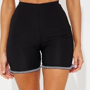 Ruffle Hem Biker Short - Black
